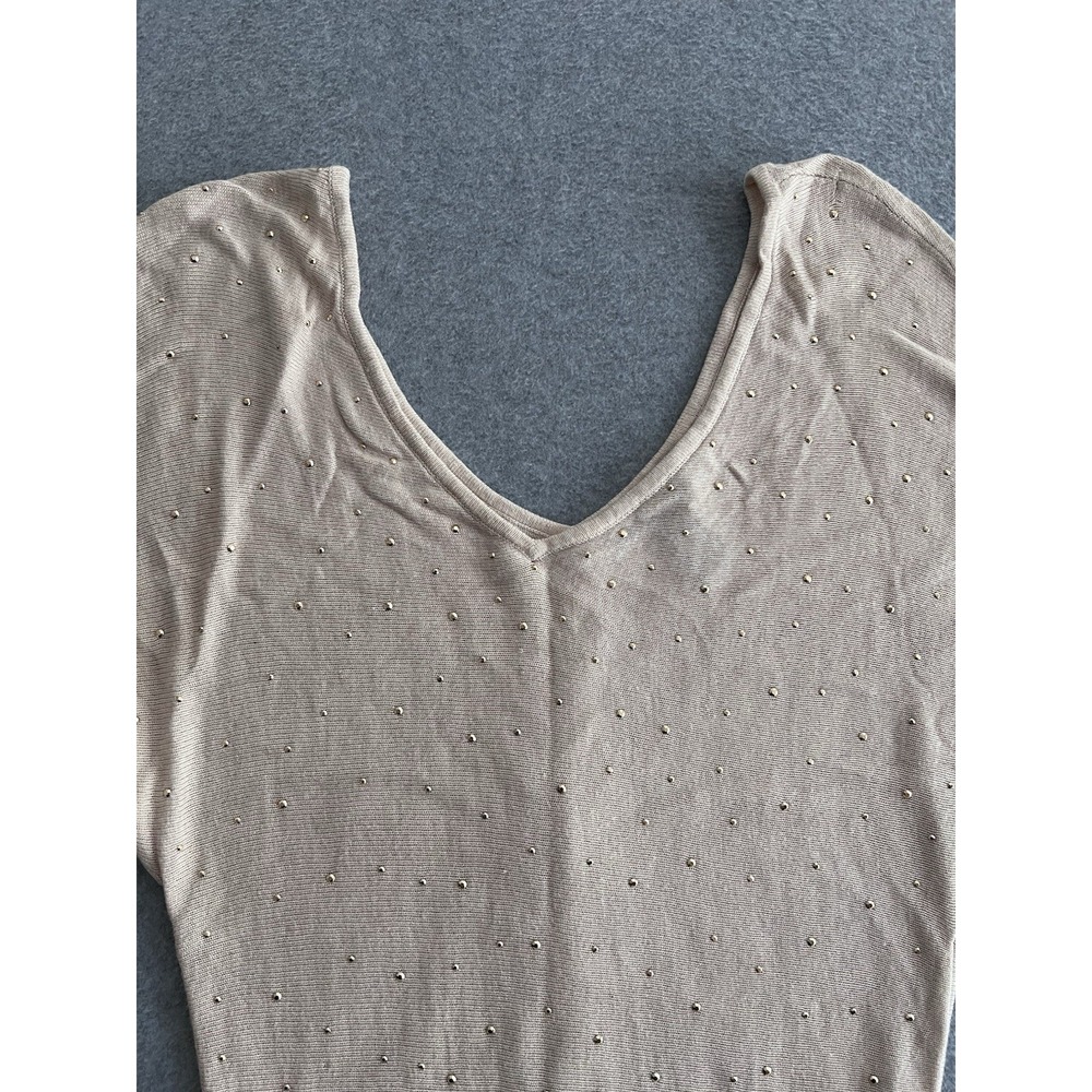 White House Black Market Gold Embellished Women's XS Pullover Sweater Tan Dot‎